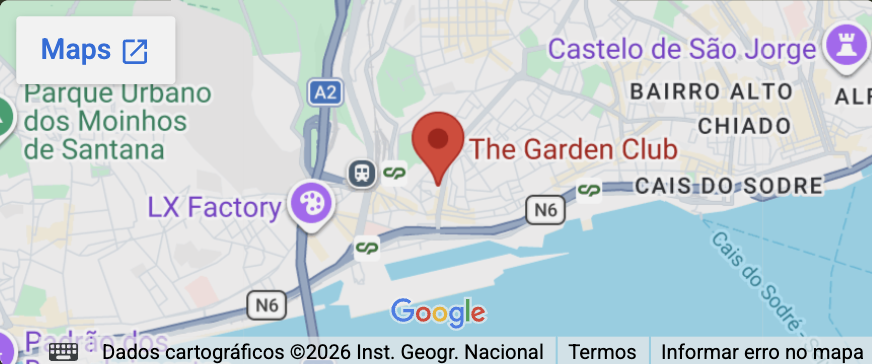 Mapa com a localização do The Garden Club em Lisboa